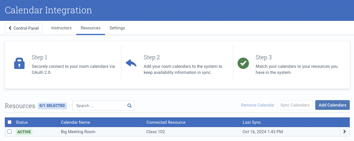 calendar sync showing resource management